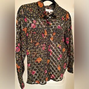 Hunter green, flower print Ann Taylor Loft collard button-down